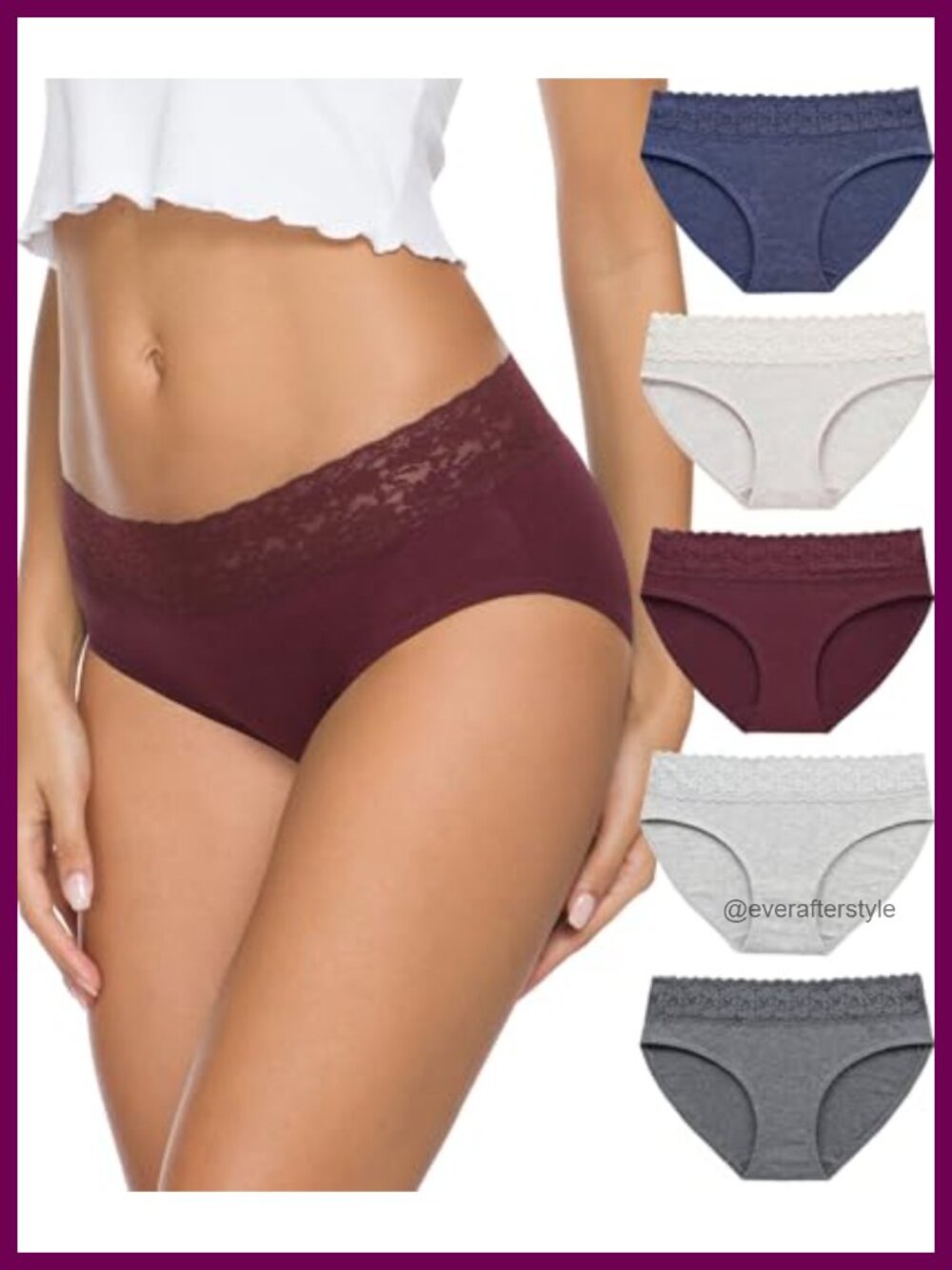 Women's Cotton Bikini Panties 5-Pack Lace Waistband Hipster Underwear